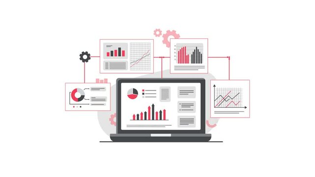 4k Business Graph Report Analysis on Laptop. Data Analysis Concept Animation Video