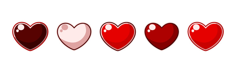 Set of Red hearts icons Heart, love, romance, valentine's day recognition red heart. Vector icons.