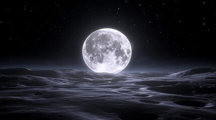 Lunar Surface Illuminated by Full Moon at Night