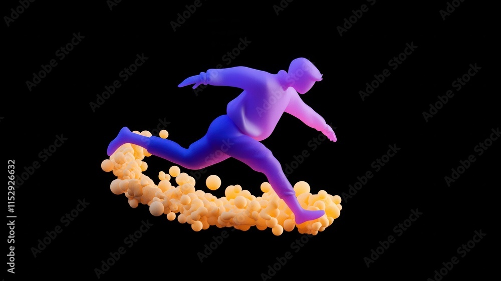 Poster dynamic motion of a runner abstract environment 3d animation vibrant colors futuristic concept