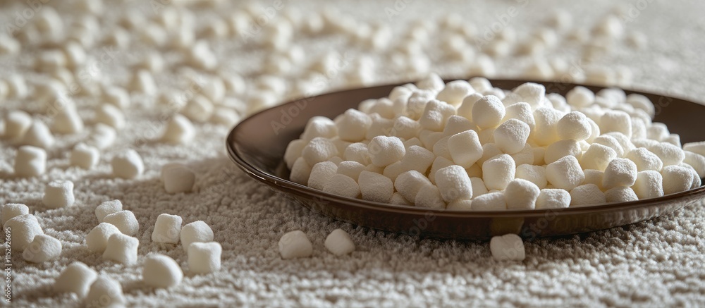 Aufkleber marshmallows on a plate with scattered sweets creating a cozy and inviting dessert scene on a soft c