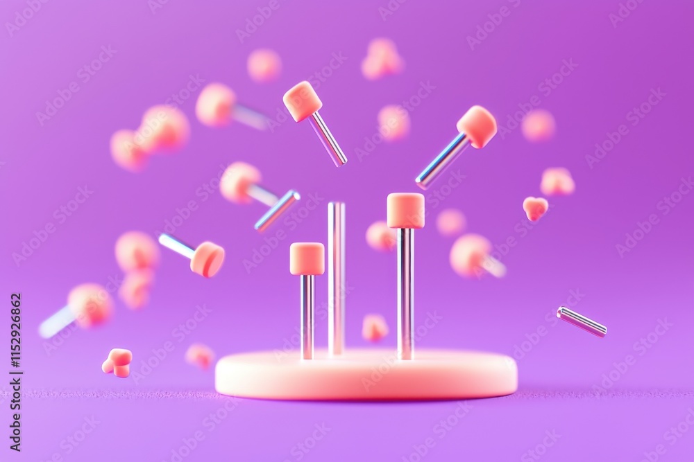 Poster dynamic motion of colorful pins abstract studio 3d render vibrant environment close-up view creative