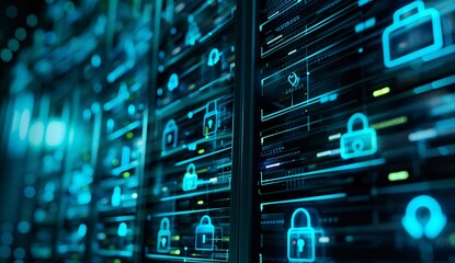 Obraz premium Close up of an abstract digital screen displaying hologram background with glowing light