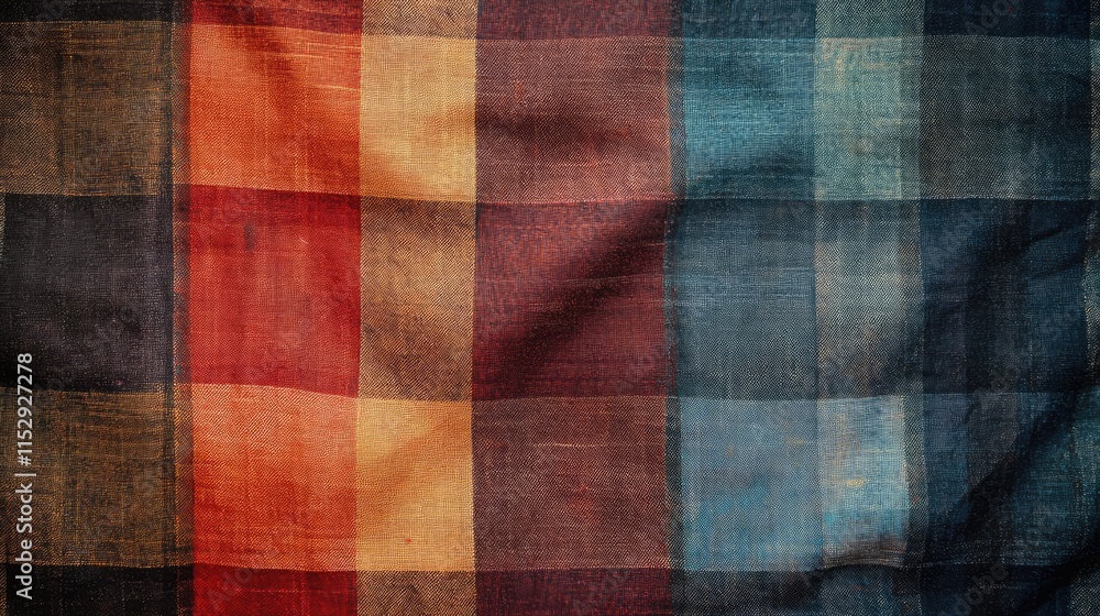 Poster tartan fabric texture showcasing vibrant checkered patterns in rich colors suitable for design and t