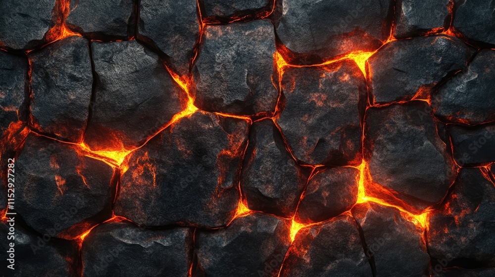 Aufkleber textured masonry stone wall featuring an array of different sized stones with glowing lava accents i