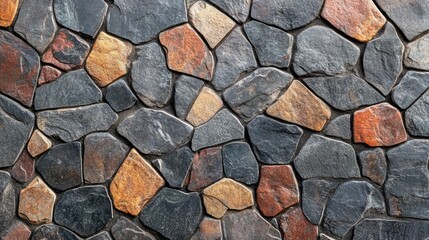 Obraz premium Close up of textured masonry wall with colorful paving stones creating a unique and natural background for design and architecture projects