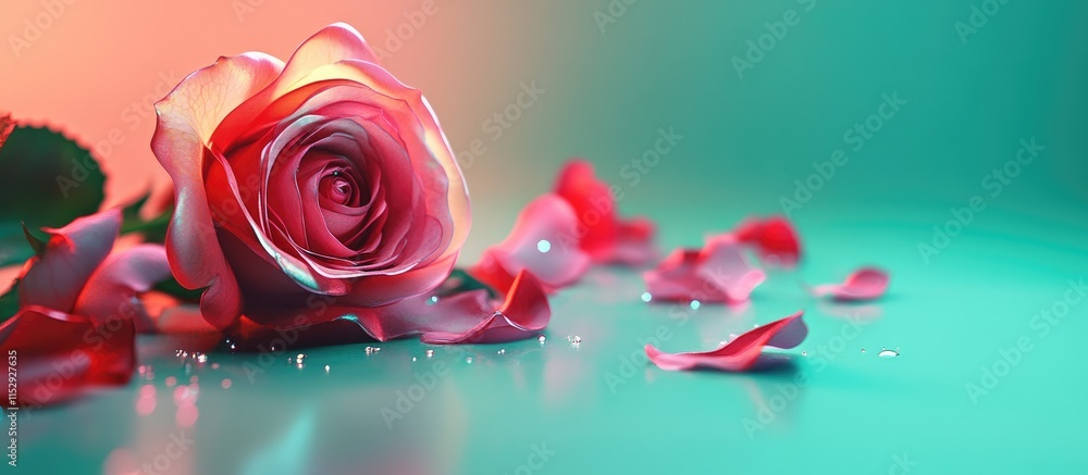 Poster elegant pink roses with petals on a glossy green background ideal for adding personalized text or me