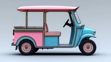 Tuk Tuk Thailand car in pastel colors. white background.