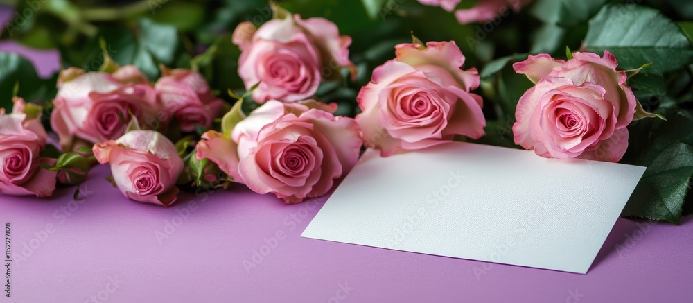 Poster pink roses with blank space on a violet backdrop ideal for invitations or greeting cards in a soft a