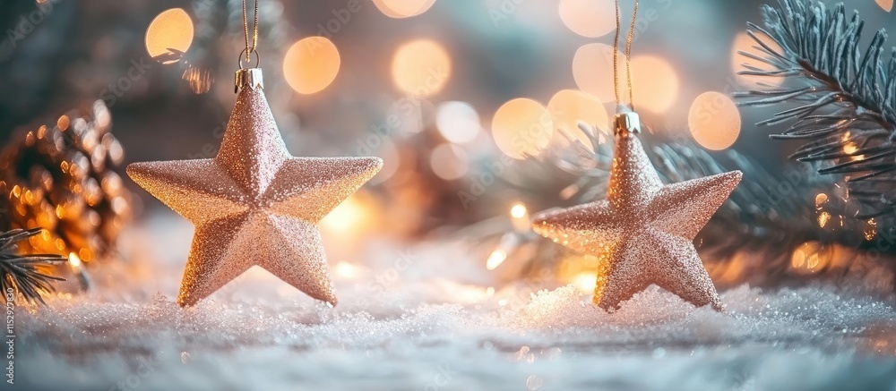 Poster glittering holiday backdrop with sparkling stars and blurred bokeh lights creating a magical winter 