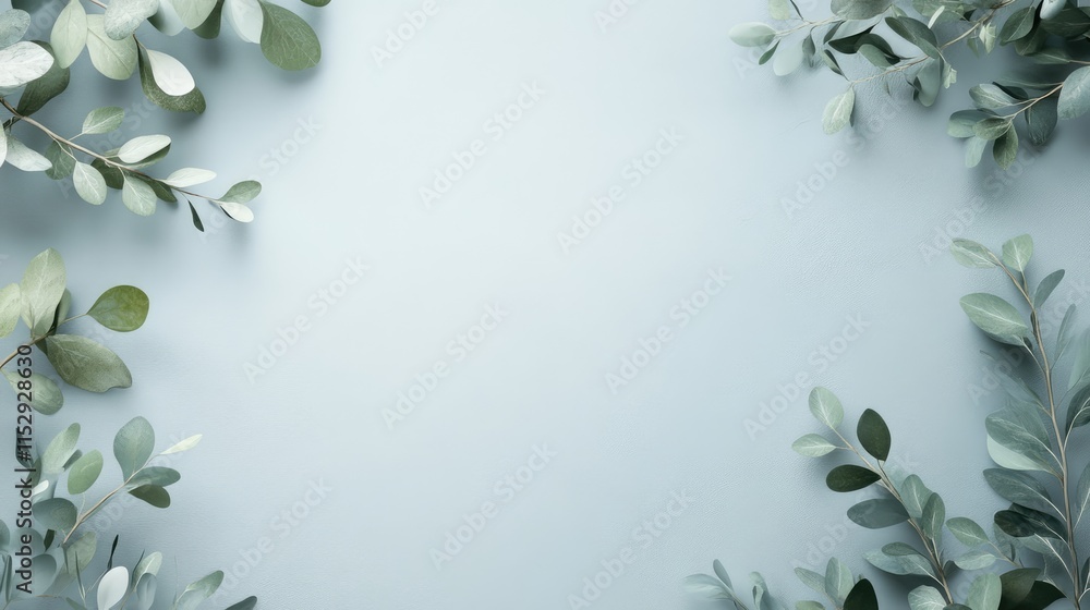 Poster serene light green background with delicate foliage framing a blank space for text or design element