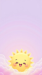 A cute phone HD wallpaper featuring a light lavender background with a small, smiling sun in the bottom corner.

