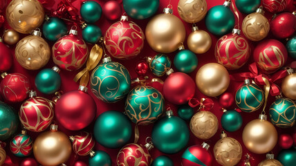 Christmas Ornament Pattern: A festive and vibrant pattern of Christmas ornaments in red, green, and gold, perfect for adding a touch of holiday cheer to your designs.  
