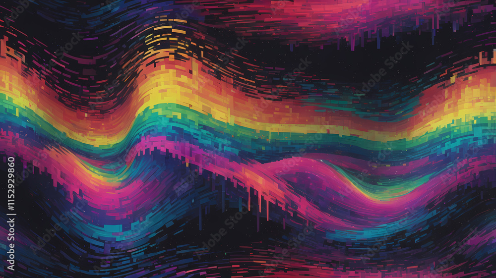 Poster abstract glitch art: a mesmerizing blend of vibrant colors and digital distortion creates an etherea