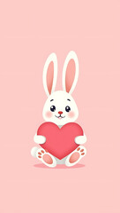 Fototapeta premium A cute phone HD wallpaper with a cartoon bunny holding a heart on a soft pink background.