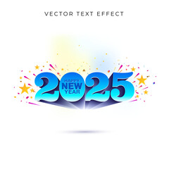 Greeting card for Happy new year 2025. Fun and celebration template concept. 2025, 3d rise up, pop up with star confetti.