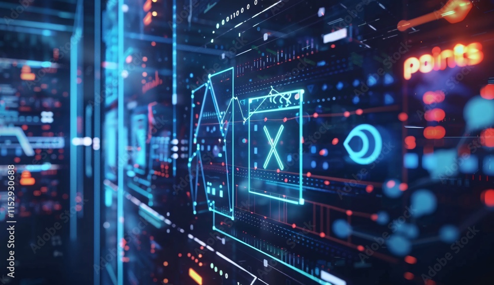 Aufkleber close up of an abstract digital screen displaying hologram background with glowing light