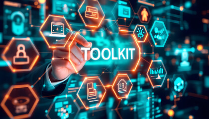 Digital Toolkit Technology Concept, Cybersecurity Tools and Resources, Business Technology Solutions Interface