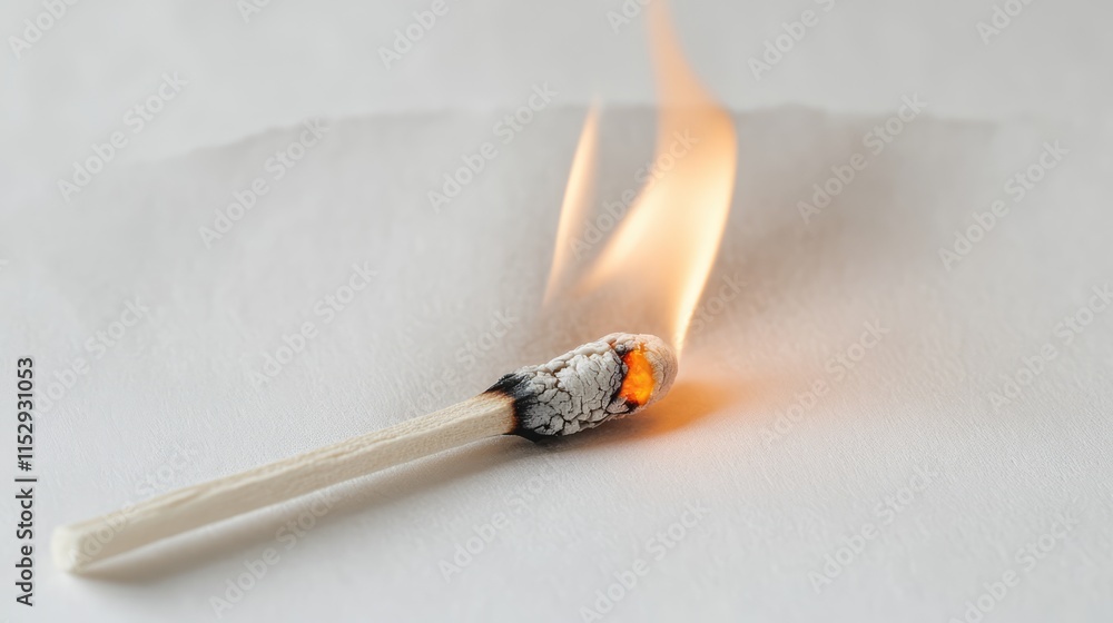 Poster ignited matchstick consuming a piece of paper illustrating the process of combustion and fire dynami