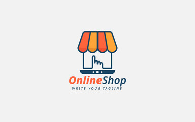 Online Retail Logo Design. E-Shopping Graphic. Concept for Computer, Clicking Hand, Store House.