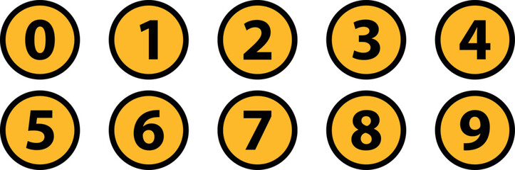Set of number from zero to nine 0-9 in yellow color for poster, birthday, animation, t shirt, racing, game, decoration