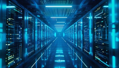 High tech futuristic digital data center background with glowing light