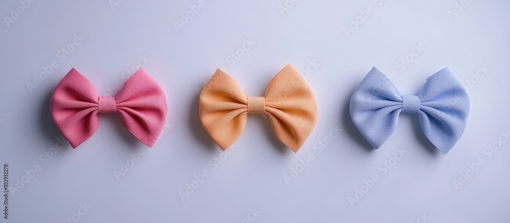 Poster colorful fabric ribbon bows arranged on a white background creating a vibrant and elegant display fo