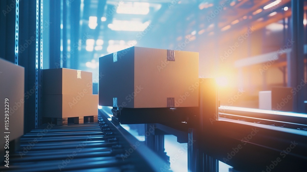 Poster Advanced Robot Arm Efficiently Grabbing Cardboard Boxes in Factory
