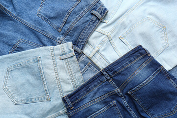 Assortment of stylish jeans pants