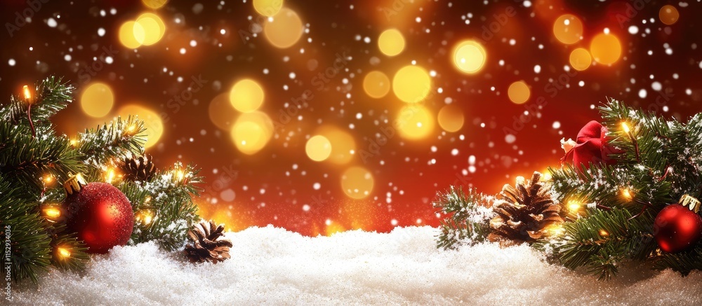 Poster festive holiday abstract backdrop with twinkling lights snow and bokeh creating a warm magical winte