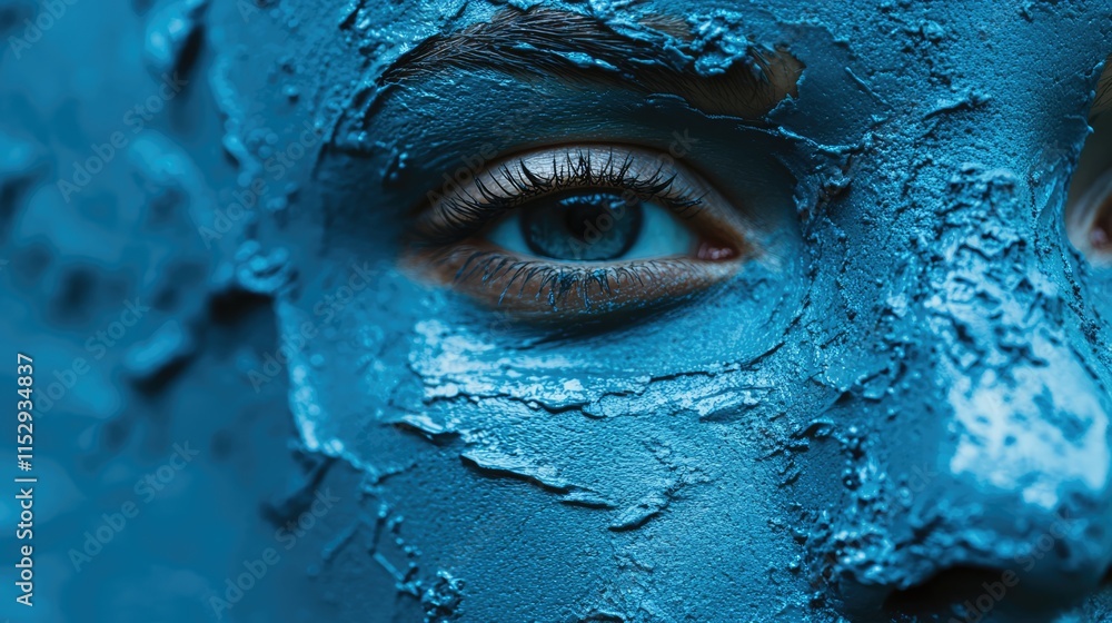 Poster blue face paint artistic close-up highlighting creativity and expression with smooth texture and vib