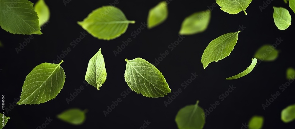 Poster vibrant green leaves on a black background creating a seamless loop for nature-themed animations and