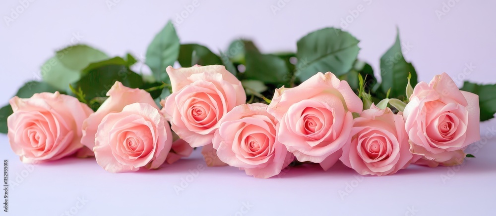 Poster elegant arrangement of pink roses on a soft violet background with ample copy space for invitations 