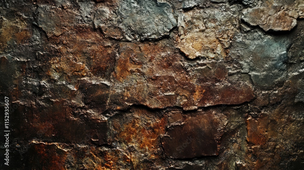 Poster textured natural stone wall with rich earthy tones and rugged surfaces ideal for background in desig