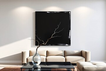 Frame mockup, Living room wall poster mockup. Interior mockup with house background. Modern interior design.	
