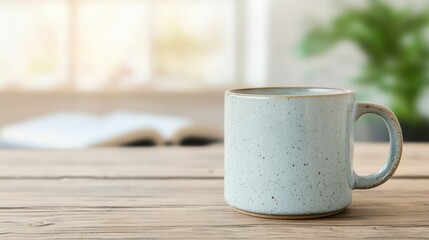 Fototapeta premium A relaxing day to improve yourself and gain more knowledge. A cup of hot coffee on the table and a warm atmosphere or good vibe.