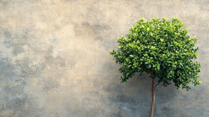 Green plant against a textured wall creating a serene nature background for design and decor concepts.