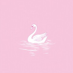 Fototapeta premium Elegant white swan gracefully floats on calm pink water.