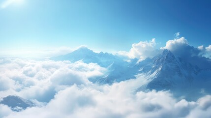 Serene mountain landscape under a blue sky filled with soft clouds creating a tranquil and picturesque natural atmosphere