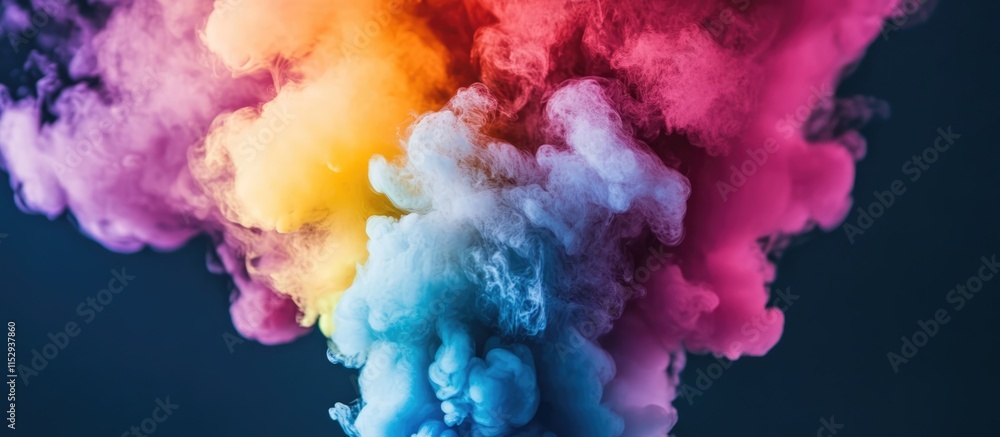 Poster vibrant swirling pigment clouds showcasing a spectrum of colors in an artistic and abstract composit
