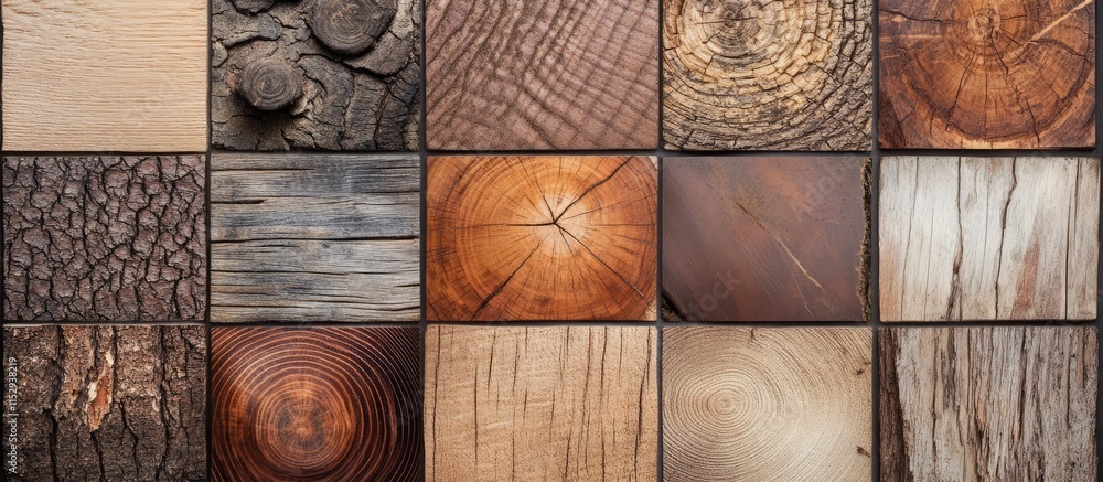 Poster rustic wood texture background tiles showcasing diverse grain patterns perfect for organic design an