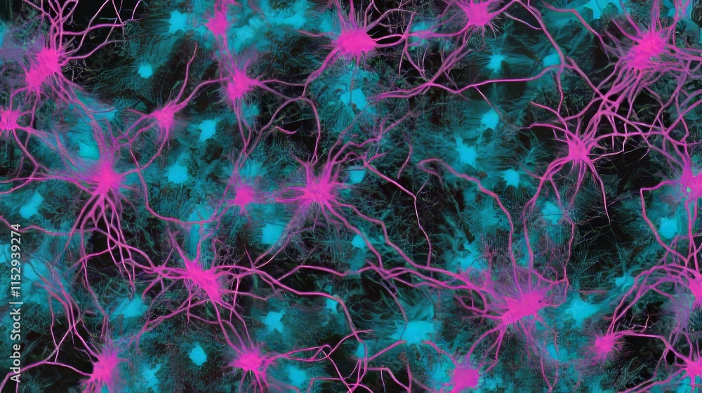 Poster microscopic view of interconnected neurons in the brain
