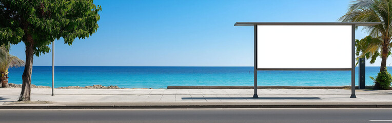 Fototapeta premium The blank board at beach side bus stop