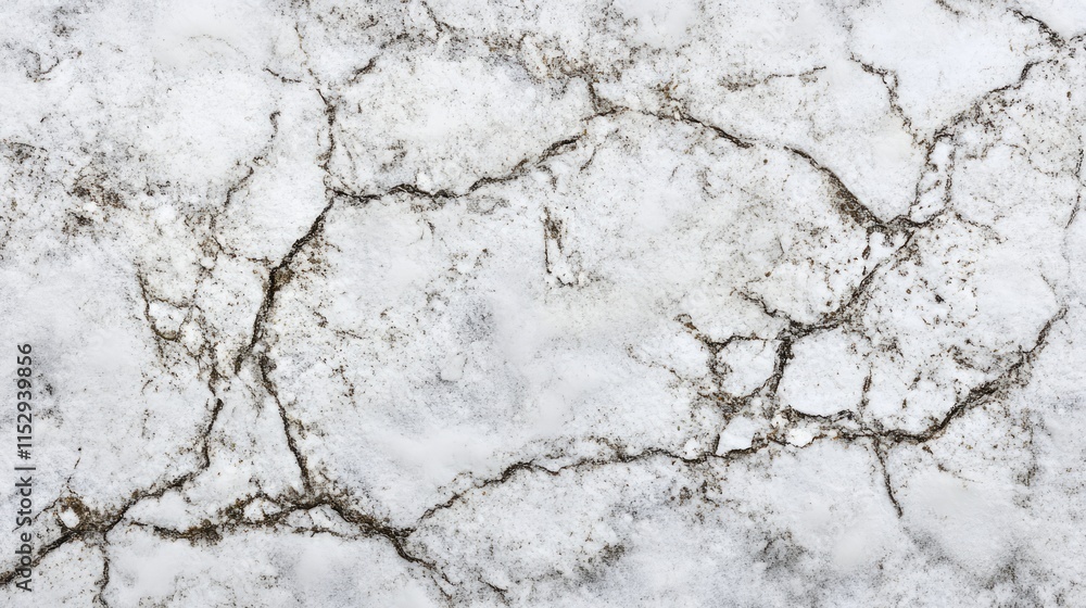 Poster snowy ground texture with intricate cracks highlighting natural patterns in a winter landscape close