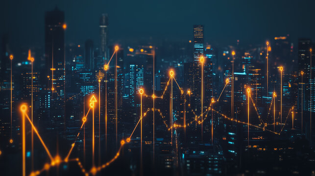 Abstract businesswoman stands on the peak of success Smart digital city with connection cyber security network reciprocity over the cityscape future wireless digital city and social media networking