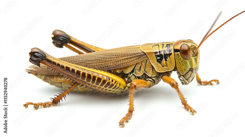 Poster macro photography of a grasshopper showcasing intricate details and vibrant colors with shallow dept