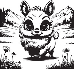 A cozy, cute style, black and white illustration of an antelope .