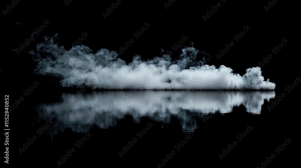 Poster serene black background with soft reflective smoke creating a tranquil atmosphere ideal for minimali