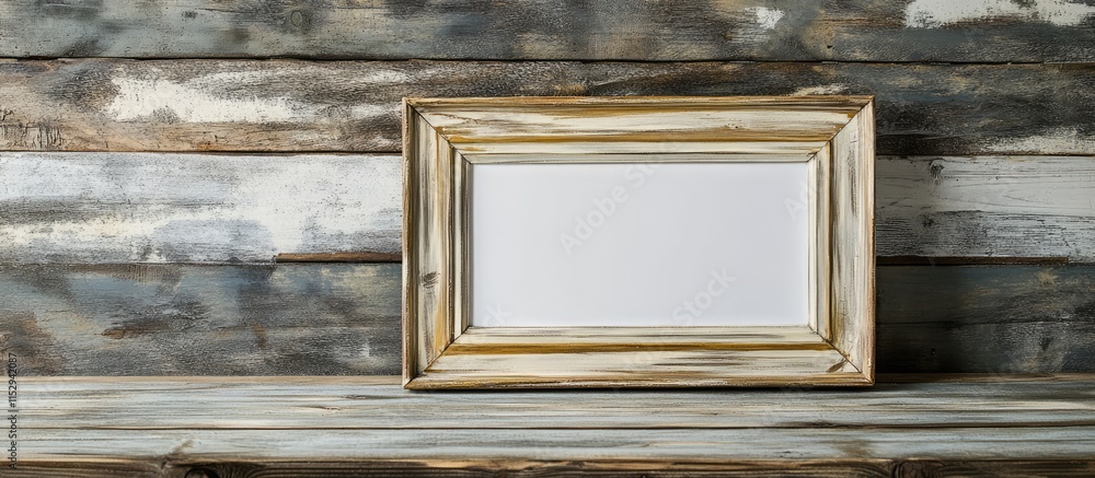 Poster rustic wooden table with empty picture frame perfect for displaying artwork or enhancing home decor 
