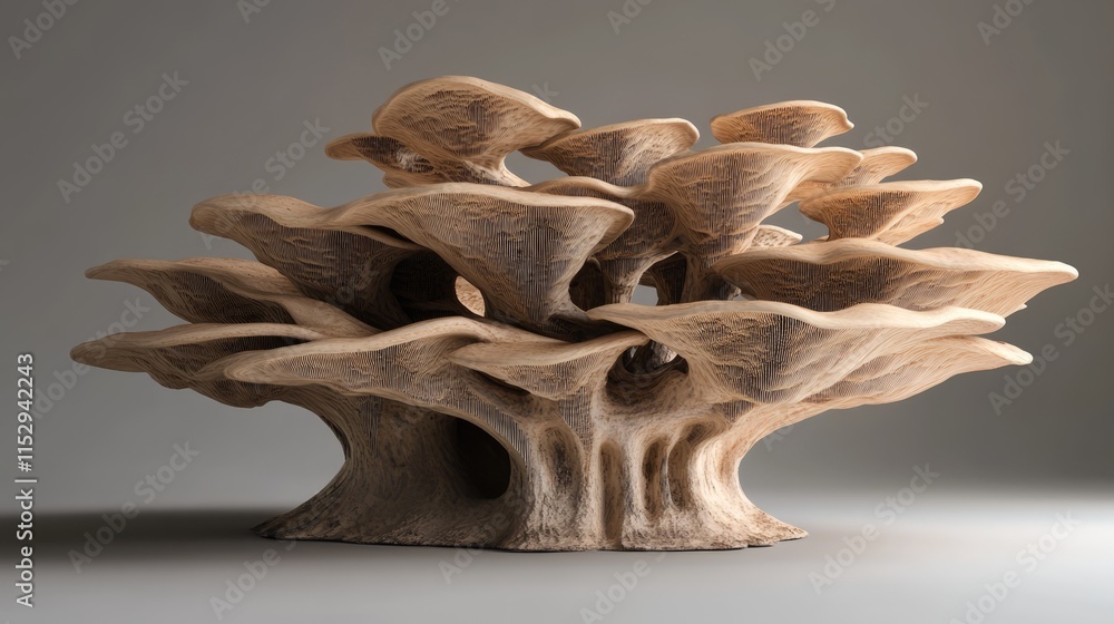 Poster artistic representation of interconnected natural tree mushrooms showcasing intricate structures and